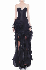 Ruffle Crystal Midi Dress in Black