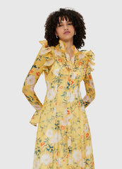 Print Sleeve Midi Dress in Yellow
