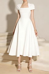 Square Neckline A-Line Midi Dress