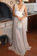 Sleeveless Deep V Satin Waist Flowy Maxi Dress
