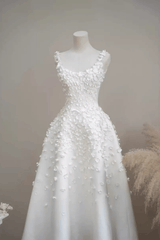 White 3D Floral Sleeveless A-Line Midi Dress