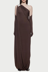 One-Shoulder Backless Maxi Dress in Brown