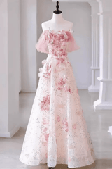 Off Shoulder Pink 3D Floral Dress