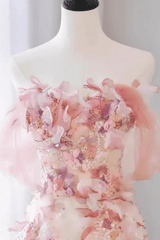 Off Shoulder Pink 3D Floral Dress