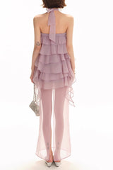 Backless Multi-Ruffle Maxi Dress in Lilac