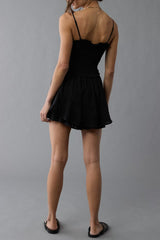 Ruffle Romper Mini Dress in Black