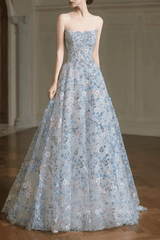 Off Shoulder Light Blue Floral Dress
