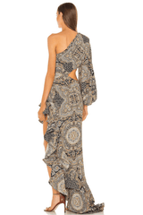 One Shoulder Cutout Ruffle Maxi Dress