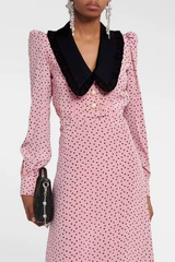 Retro French Pink Heart Print Midi Dress