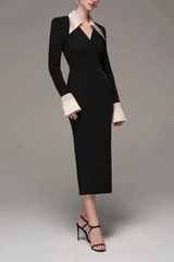 Black Collar Long Sleeve Dress