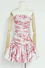 Pink Floral Ruched Mini Dress