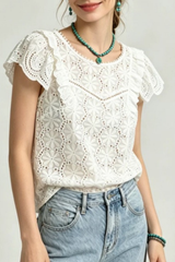 White Ruffle Lace Blouse