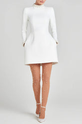 Cuffs Long Sleeve Mini Dress in White