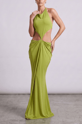 Halter Neck Cut Out Bodycon Maxi Evening Dress