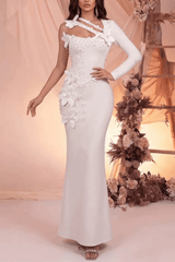White One Shoulder 3D Floral Dress