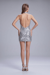 Sequin Halter Neck Mini Cocktail Dress