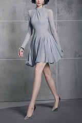 Long Sleeve Mini Dress In Grey