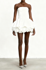 White Petal-Layered Corset Mini Dress