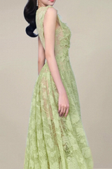 Lace Flower Embellished Maxi Dress in Green