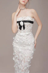 Flower Embroidery Maxi Dress In White