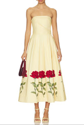 Satin Floral Print Off-Shoulder Midi Dress