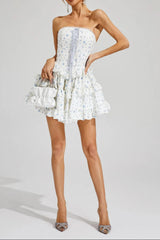 Ruffle Printed Mini Dress in Blue
