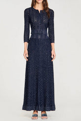Rhinestone Knit Maxi Skirt in Navy Blue