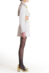 Metal Buttoned Blazer Skirt Set in Beige