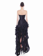 Ruffle Crystal Midi Dress in Black