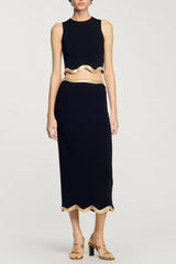 Black Long Knitted Skirt with Chain Detail