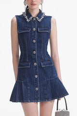 Blue Denim Sleeveless Mini Dress