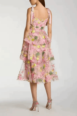 Strap Floral Embroidered Midi Dress