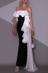 Off Shoulder Contrast Ruffle Dress