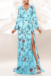 Merry Light Blue Sequin Floral Maxi Dress