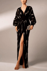 Black Gold Sequin V-Neck Dress
