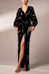 Black Gold Sequin V-Neck Dress
