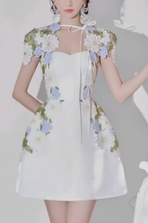 Floral Corset White 3D Flower Mini Dress
