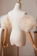 Champagne 3D Flower Detachable Puff Sleeves