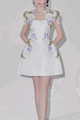 Floral Corset White 3D Flower Mini Dress
