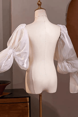 White Shiny Organza Detachable Puff Sleeves