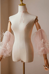 Pink Feather Detachable Puff Sleeves