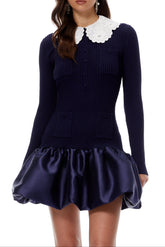 Navy Blue Satin Knit Mini Dress