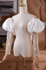 White Satin Puff Detachable Sleeves
