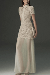 White Lace BlouSequin Two Piece Maxi Dress