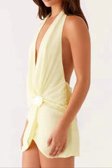 Yellow Beach Halter Neck Mini Dress