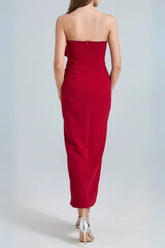 3D Flower Midi Dress in Red