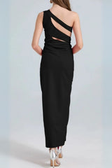 One-Shoulder Cutout Side Maxi Dress in Black