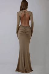 Long Sleeve Cutout Waist Floral Accent Maxi Dress