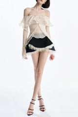 One-Shoulder Top with Backless Ruffled Mesh Skirt Set