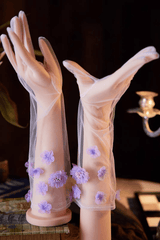 Purple 3D Flower Decor Sheer Long Gloves